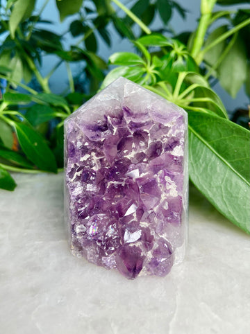 Brazil AMETHYST Geode TOWER, Crystal For Wealth, Aura Cleansing, Amethyst with AGATE, Spirituality Awareness, Tranquility, Protection 301g