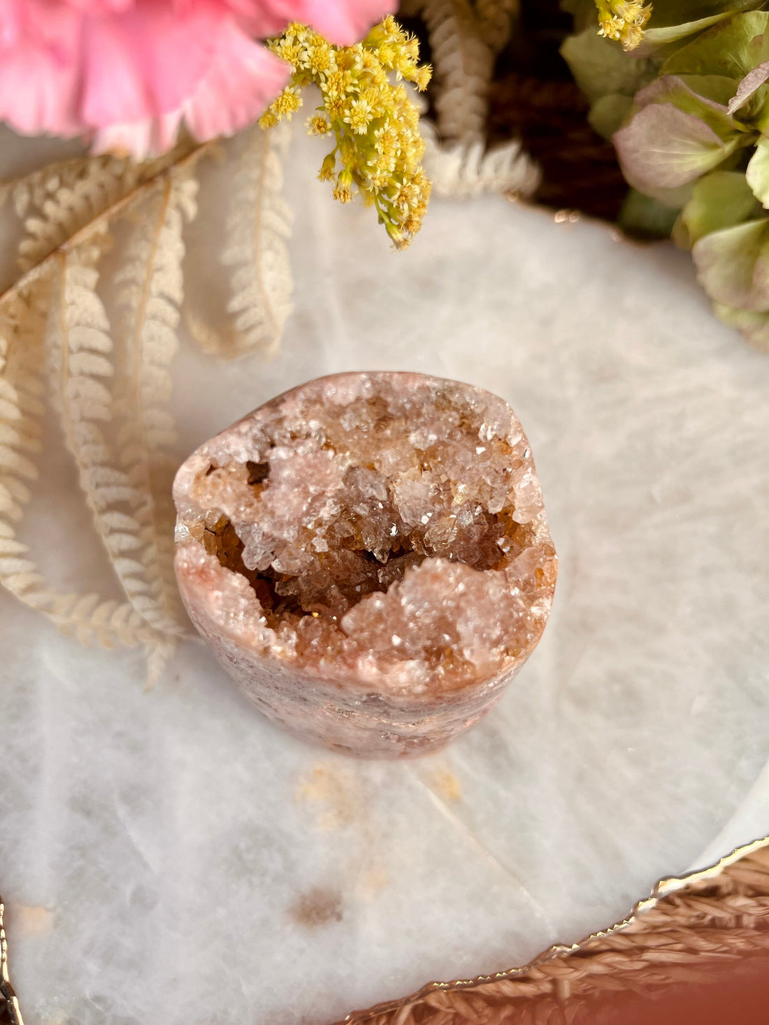 Grade AAA Natural Pink Amethyst Geode Freeform with Green Jasper, Geode Opening at top, Meditation and Healing Crystal 305g