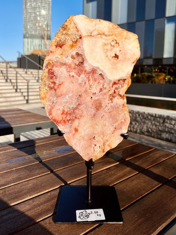 Grade AAA Pink Amethyst Slab on Stand, Full body Sparkle, Ametrine Inclusion, Meditation,Bedroom Crystal 2.6kg