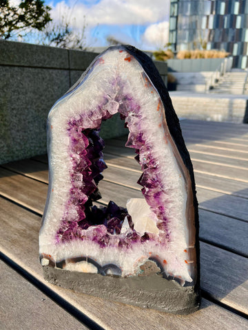 Grade AAA Brazil Amethyst Portal with Large Calcite Point and Agate Flowers, Many rainbows in Quartz and Amethyst 16.75KG