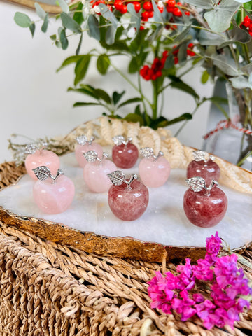 Rose Quartz and Strawberry Quartz Apples, Crystal Carving, Love and Harmony, Gift for Her
