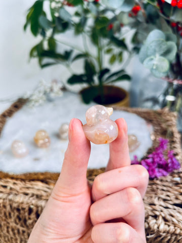 Grade AAA Madagascar Flower Agate Duck, Natural Crystal Carving, Cherry Blossom Agate Quartz