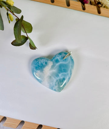 Grade AAA+ Natural LARGE Larimar Pendant, Handmade in Dominican Republic with 925 Silver, Inner Wisdom and Manifestation Crystal