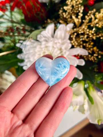Grade AAA Natural Larimar Heart Cabochon from the Dominican Republic, Larimar Palmstone, Earth Healing Crystal 18g