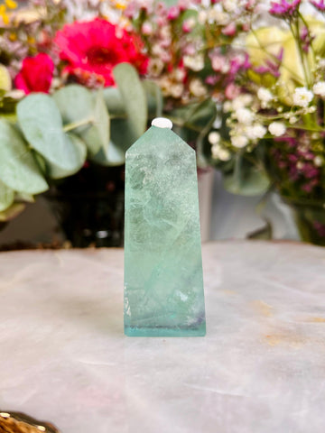 ADOPTION- Grade AAA Rainbow Fluorite Tower 81g, Green Fluorite, Discounted for minor shipping damage
