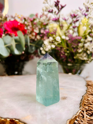 ADOPTION- Grade AAA Rainbow Fluorite Tower 53g, Green Purple Fluorite, Gem Quality, Discounted for minor shipping damage