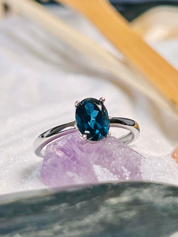Grade AAA London Blue Topaz Ring, 925 Silver Open Band Ring, 2 Carats, December Birthstone