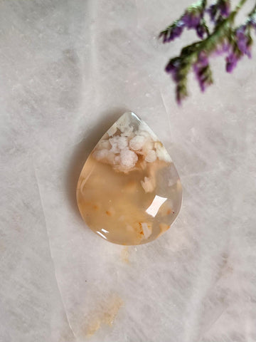 Grade AAA Natural Flower Agate Cabochon, Crystal Healing, Teardrop Cabochon 19g