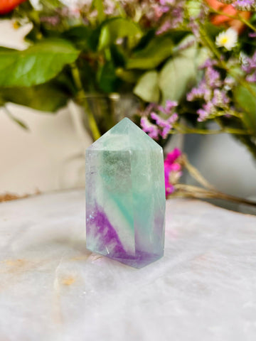 Grade AAA Rainbow Fluorite Tower, Green Purple Fluorite, Gem Quality, Healing Crystal Home Decor 65g