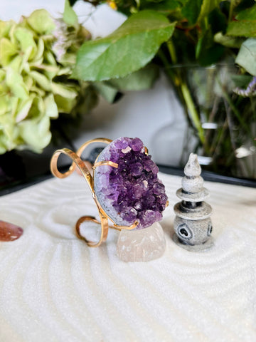 Grade AAA Natural Purple Amethyst Bangle Bracelet, Handmade in Brazil