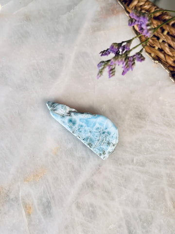 100% Natural Larimar Polished Slab from Dominican Republic, Larimar Palmstone, Earth Healing Crystal 18g