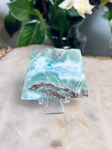 100% Natural Larimar Polished Slab from Dominican Republic, Larimar Palmstone, Earth Healing Crystal 78g