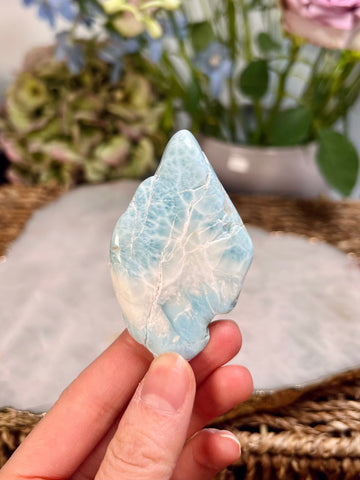 100% Natural Larimar Polished Slab from Dominican Republic, Larimar Palmstone, Earth Healing Crystal 43g