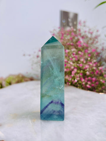 Grade AAA++ Rainbow Fluorite Tower 95g Green Purple Fluorite, Crystal healing Home Decor -A95