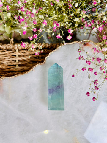 Grade AAA Rainbow Fluorite Tower 51g Green Purple Fluorite, Crystal healing Home Decor, DISCOUNT for minor polishing imperfection
