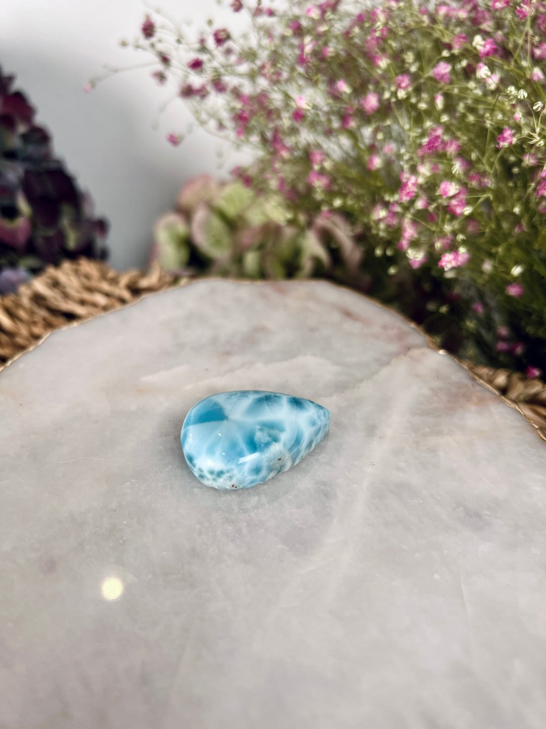 Grade AAA 100% Natural Larimar Teardrop Cabochon from Dominican Republic, Earth Healing Crystal, Dolphin Stone 14g - LTS 01