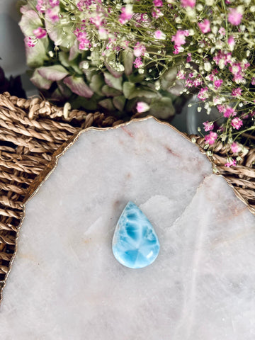 Grade AAA 100% Natural Larimar Teardrop Cabochon from Dominican Republic, Earth Healing Crystal, Dolphin Stone 14g - LTS 01