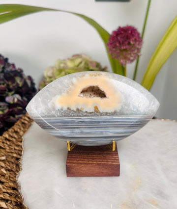 Grade AAA Brazilian Agate Quartz Eye with Druzy Geode on stand, Energy Protection, Third Eye Opening, Manifestation Crystal 295g