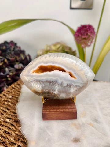 Grade AAA Brazilian Agate Quartz Eye with Druzy Geode on stand, Energy Protection, Third Eye Opening, Manifestation Crystal 278g