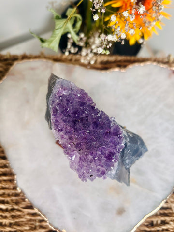 Natural Amethyst Cluster with Agate Base from Brazil 357g, Crystal Healing Home Decor AC04