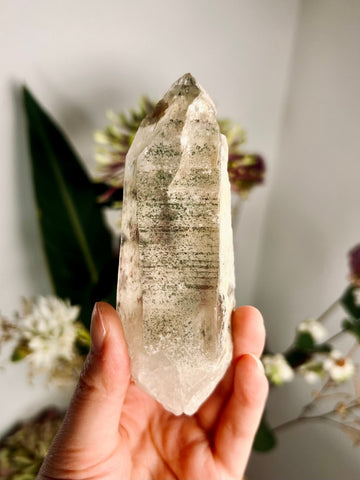 AAA Natural Chlorite Lemurian Quartz 152g, Self Healed, Starseed Quartz Wand, Extra Quality CS06