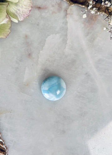 Grade AA 100% Natural Larimar Round Cabochon from Dominican Republic, Good Fortune, Earth Healing Crystal 8g