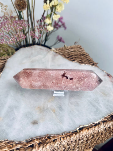 Grade AAA Super Sparkly Pink Amethyst DT with Geode, Heart Healing Crystal Wand, Double Terminated 239g PADT-03