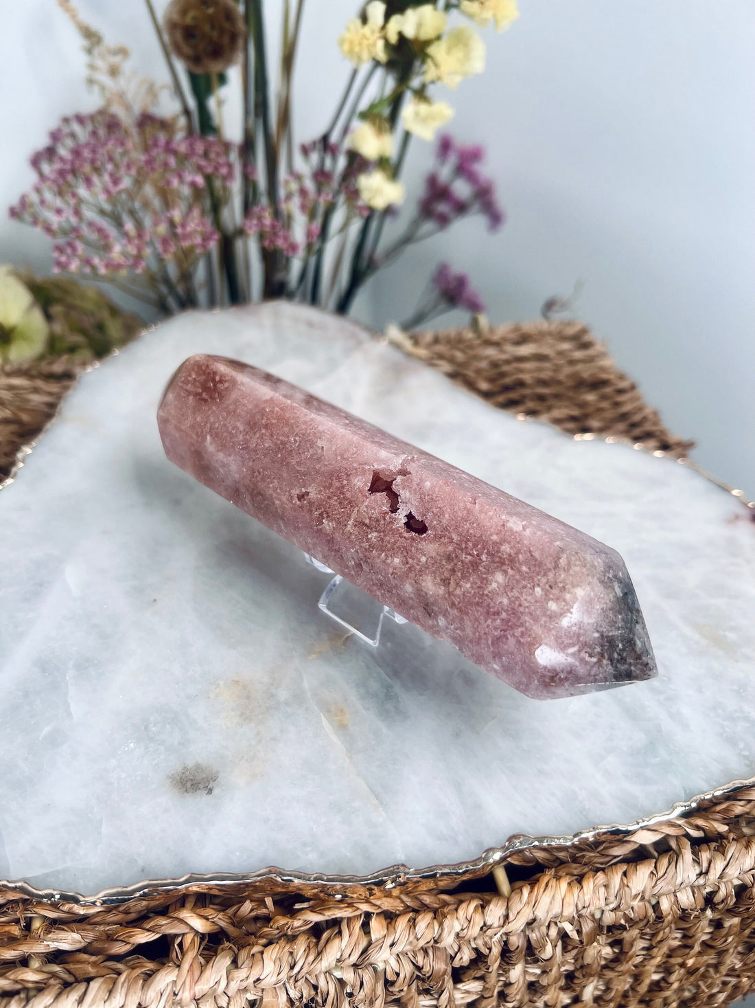 Grade AAA Super Sparkly Pink Amethyst DT with Geode, Heart Healing Crystal Wand, Double Terminated 239g PADT-03