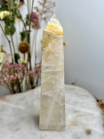 Grade AAA Golden Healer Obelisk, Natural Hematoid Quartz, Balance All Chakras, Source Energy Crystal Tower 230g GHO06