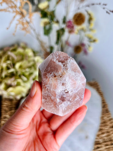 Grade AAA Natural Pink Amethyst Tower with Flower Druzy Geode, Full body sparkle, Soothing Energy & Divine Femininity 155g PET08