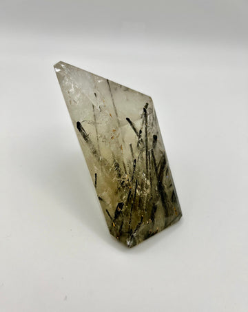 Grade AA Natural Black Tourmaline in Quartz–Polished Freeform with Rainbows, Protection and Energy Healing RQ01 265g