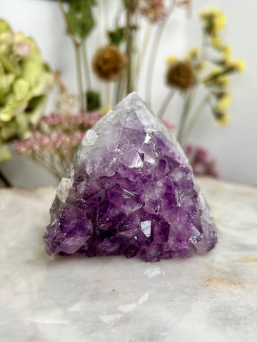 Natural Brazilian Amethyst Geode Cutbase Tower, crystal healing home decor 291g ACT04