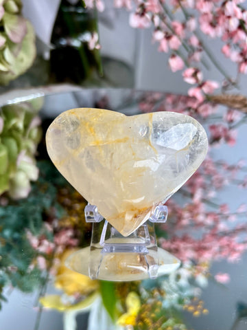 Natural Golden Healer Heart with Rainbow - Hematoid Quartz, Chakra Balancing & High-Frequency Energy Crystal 55g