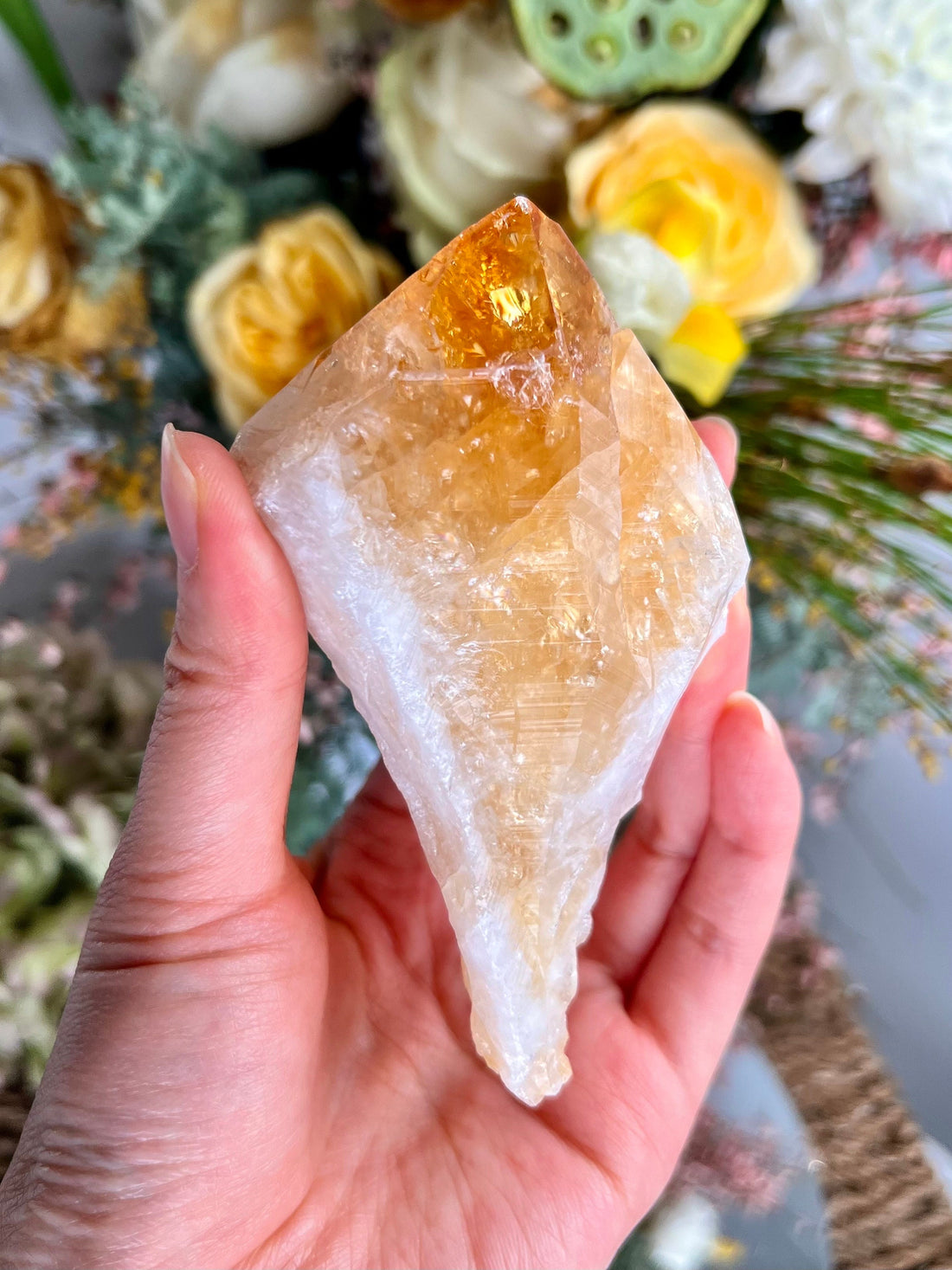 Extra Quality Heated Citrine Point with Rainbow - The Sunshine Stone for Prosperity and Growth 212g RC03