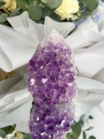 Grade AA+ Natural Brazilian Amethyst Geode Cutbase Tower with Agate, crystal healing home decor 588g ACT31