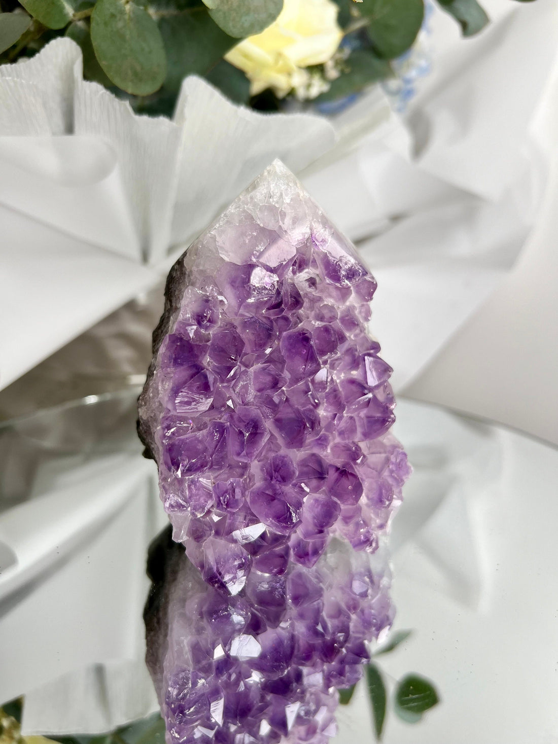 Grade AA+ Natural Brazilian Amethyst Geode Cutbase Tower with Agate, crystal healing home decor 588g ACT31