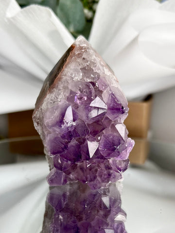 Grade AA+ Natural Brazilian Amethyst Geode Cutbase Tower with Agate, crystal healing home decor 361g ACT28