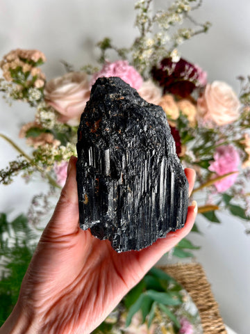 Grade AA Raw Black Tourmaline Specimen - The Ultimate Shield for Energy Purification, Grounding & EMF Protection 631g BTG09