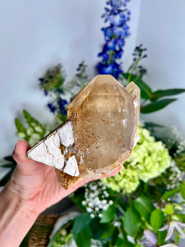 Grade AAA Natural Golden Citrine Cathedral Specimen with Mica- Super Extra Quality, CCH08, 643g