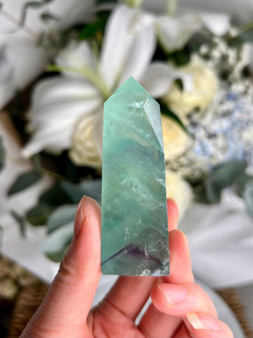 Grade AAA Rainbow Fluorite Tower with Rainbows 89g, Green Purple Fluorite Obelisk, Healing Crystal Home Decor FLT07
