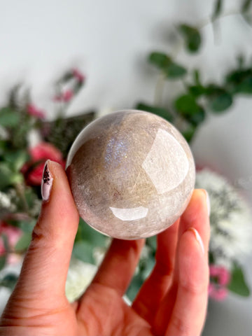Grade AAA Natural Moonstone Sphere with stand- Enchanting Blue Flash, Ideal for Motherhood & Healing, MSQ06, 176g