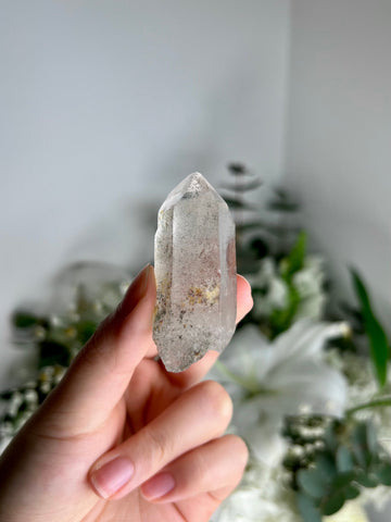 Grade AA Natural Clear Quartz Point with Chlorite - A Harmony of Healing and Protection CQC22, 36g