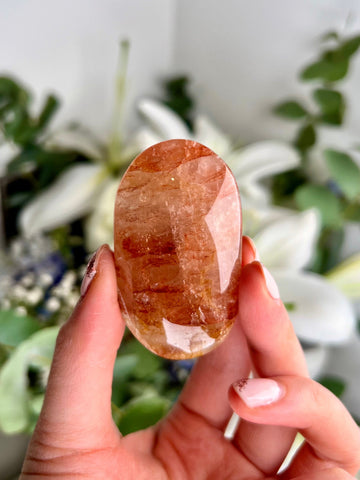 Grade AA Natural Fire Quartz with Golden Healer Palmstone - Ignite Inner Fire and Healing, FPQ04 59g
