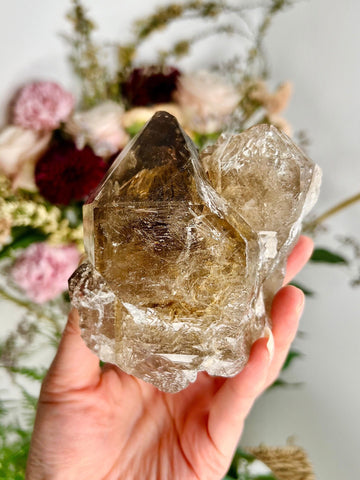 Grade AAA Elestial Smoky Quartz from Araçuai, Brazil with Citrine inclusion - 542g, SEH04