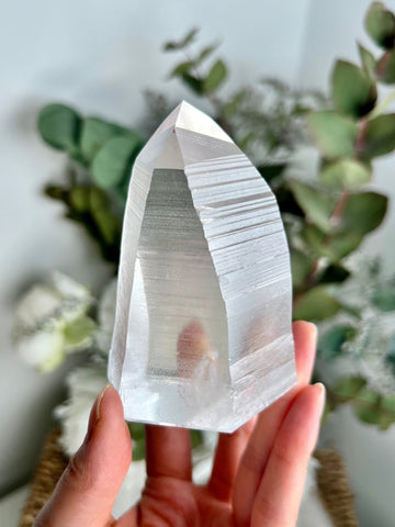 Grade AAA Lemurian Tower with Barcodes and Rainbow - Semi-polished, Top Quality, from Sento se Bahia, LTC06, 253g