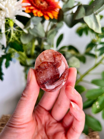 Grade AA Natural Fire Quartz Palmstone with Rainbow - The Spark of Creativity and Emotional Rejuvenation, FPQ23 41g