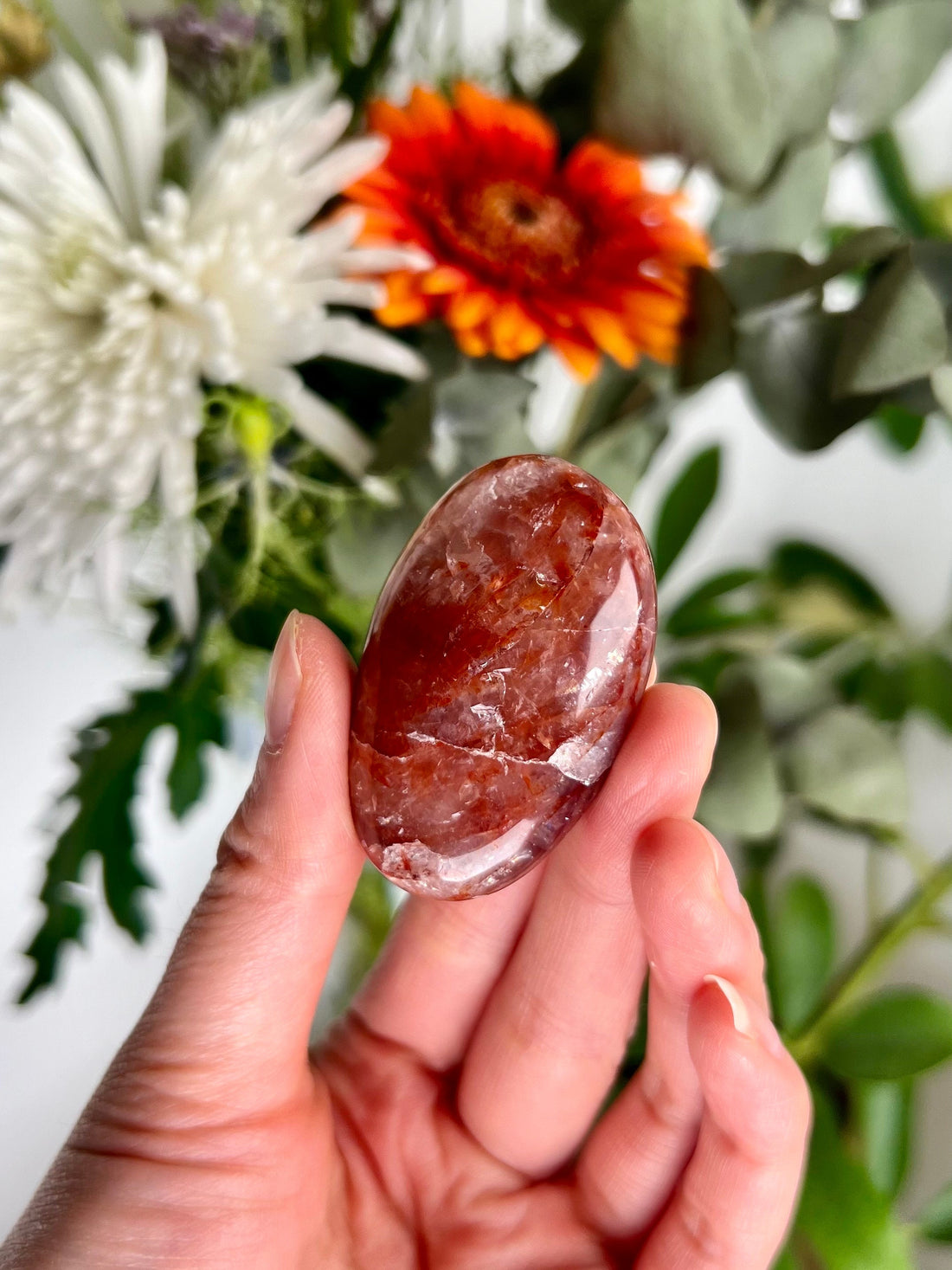 Grade A Natural Fire Quartz Palmstone with Rainbow - The Spark of Creativity and Emotional Rejuvenation, FPQ25 46g