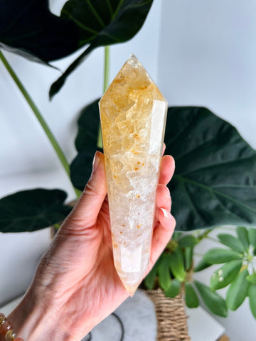 Grade AAA 12-Sided Golden Healer Vogel Wand with simple Stand - Double Terminated for Powerful Healing and Energy Amplification, GVC36 380g