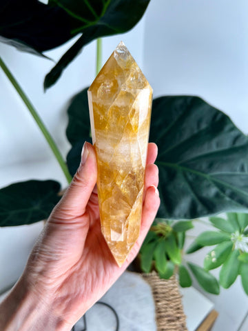 Grade AAA 12-Sided Golden Healer Vogel Wand with simple Stand - Double Terminated for Powerful Healing and Energy Amplification, GVC37 350g