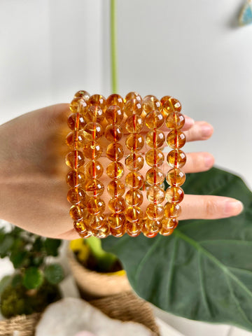 100% Natural Grade AAA Natural Honey Citrine Bracelets - 9mm Beads(not treated), 16-17 cm Standard Size, Customizable upon request